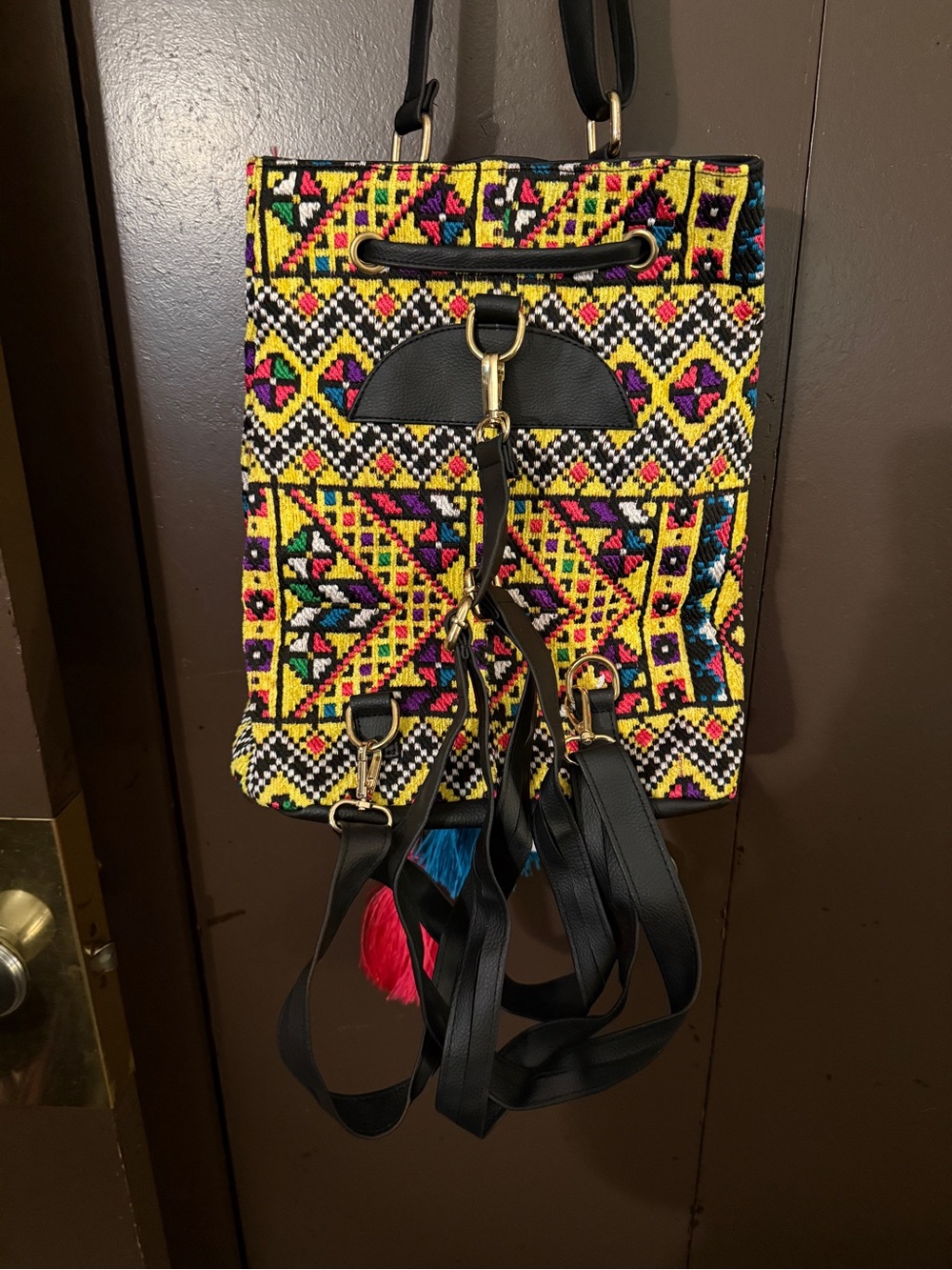 Handcrafted Multicolor Beaded Drawstring Backpack - Picture 4 of 8
